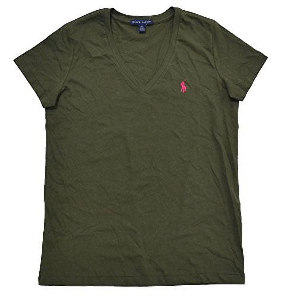 ralph lauren womens v neck jersey t shirt large polo olive green Walmart