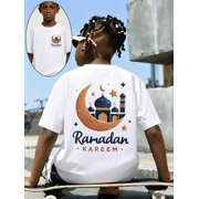 ramadan kareem mosque moon stars green ramadan kareem mosque moon stars 100 cotton double sided printed t shirt soft and comfortable summer fashion round neck top su