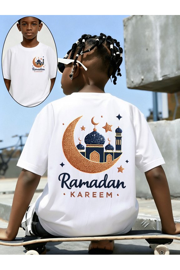 ramadan kareem mosque moon stars green ramadan kareem mosque moon stars 100 cotton double sided printed t shirt soft and comfortable summer fashion round neck top su