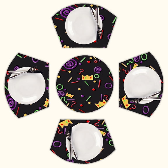 ranboo pattern Round Table Placemats Set Of 5 Wedge Table Mats Washable Heat Resistant Place Mat For Dining Table Kitchen Farmhouse Restaurant