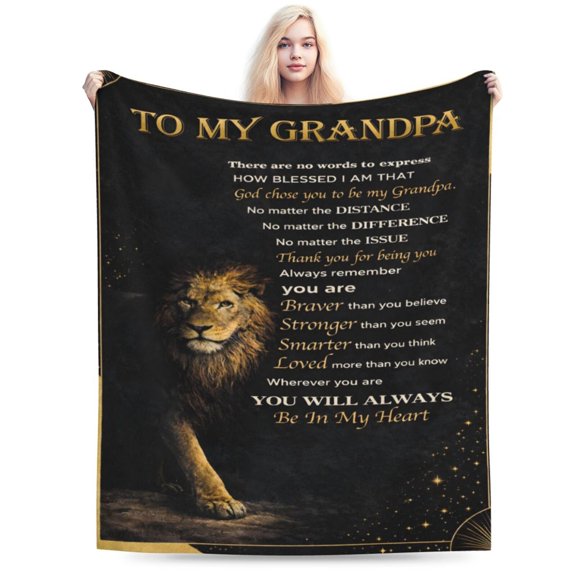 randpa Lion Blanket Inspirational Grandpa Gift Blanket Meaningful Grandfather Throw Blanket Lion Theme Cozy Soft Blanket Gift for Grandpa Home Decor 50x40
