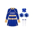 thumbnail image 1 of ranrann 4pcs Kids Girls Rhinestone Long Sleeve Cheerleading Dance Dress and Pom Pom for Party B Blue 10, 1 of 5