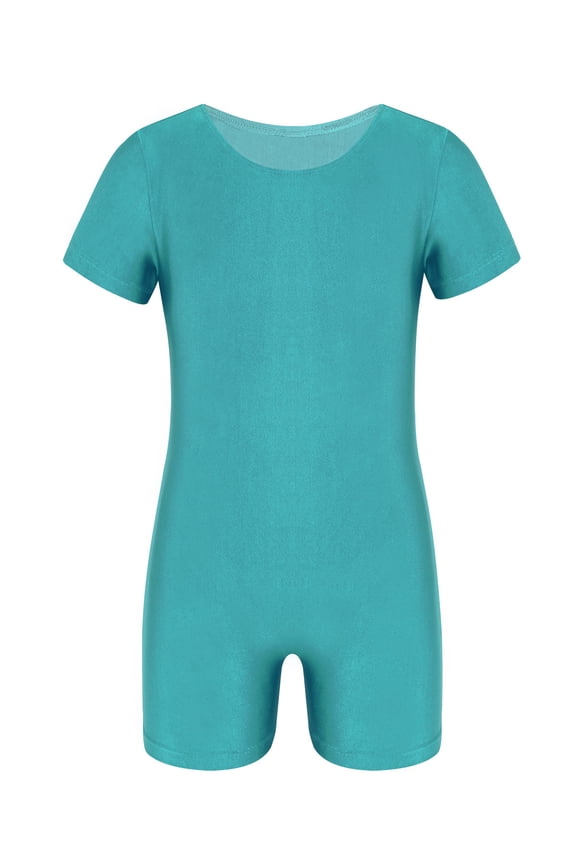 Boys Girls Stretchy Unitard Short Sleeves Dance Gymnastics Leotard Jumpsuit Green 4
