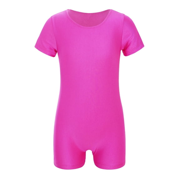 ranrann Boys Girls Stretchy Unitard Short Sleeves Dance Gymnastics Leotard Jumpsuit Rose 12