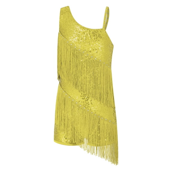 ranrann Girls Kids Tassel Dress Dance Latin Jazz Salsa Samba Ballroom Performance Costumes Gold 10