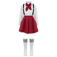 thumbnail image 1 of ranrann Girls School Uniform Skirt Outfit with Bow Tie Shirt Tops and Suspender Skirt Socks Set Type A Burgundy 11-12, 1 of 5
