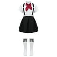 thumbnail image 1 of ranrann Girls School Uniform Skirt Outfit with Bow Tie Shirt Tops and Suspender Skirt Socks Set ype B Black 3-4, 1 of 7