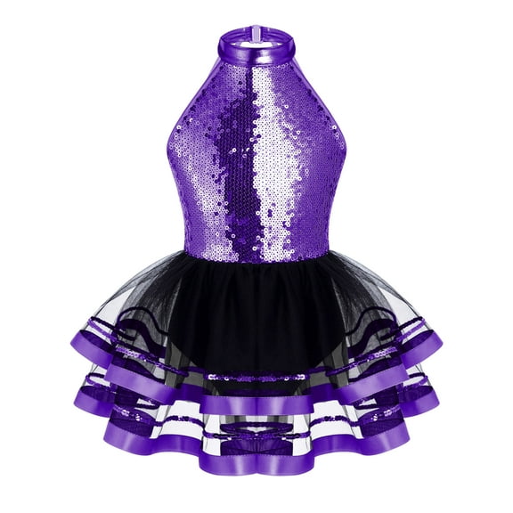 ranrann Kid Girls Sleeveless Leotard Gymnastics Ballet Dance Tutu Dress Ballerina Ballroom Costumes Purple 6