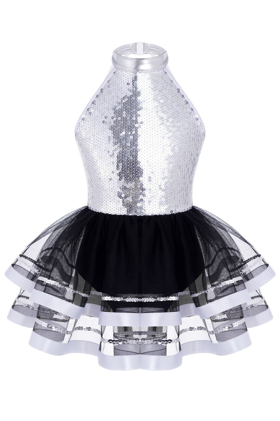 Kid Girls Sleeveless Leotard Gymnastics Ballet Dance Tutu Dress Ballerina Ballroom Costumes Silver 6