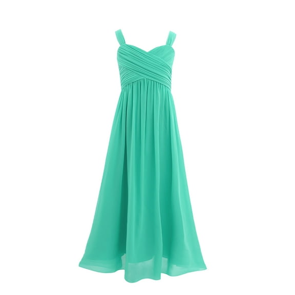 ranrann Kids Big Girls Ruching Bust Junior Bridesmaid Chiffon Dress Wedding Maxi Gown Mint Green 8