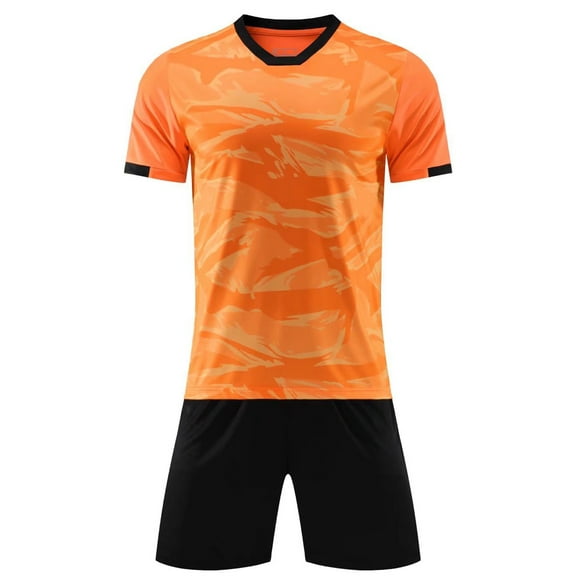 ranrann Kids Boys Soccer Sport Outfits Stylish Print Short Sleeve Round Neck T-shirt and Drawstring Orange Type A 3XS