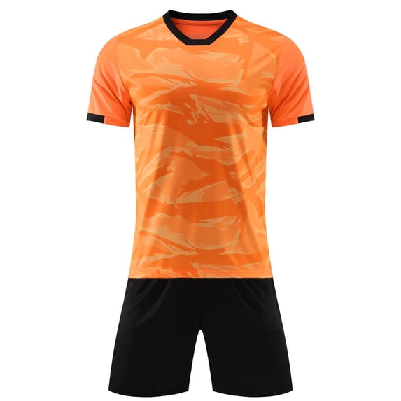 ranrann Kids Boys Soccer Sport Outfits Stylish Print Short Sleeve Round Neck T-shirt and Drawstring Orange Type A XS