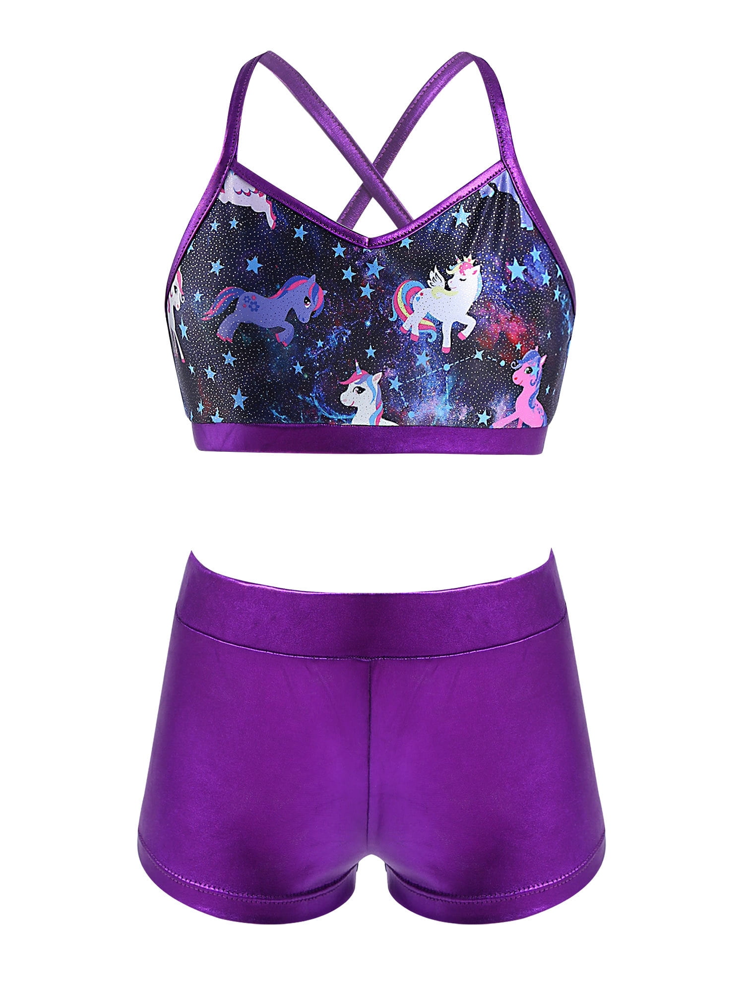 ranrann Kids Girls 2Pcs Dance Outfits Crop Tops with Shorts Gymnastics