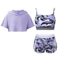 thumbnail image 1 of ranrann Kids Girls 3 Piece Dance Outfit Gymnastics Crop Hoodie Spaghetti Straps Camisole Bra and Purple 10, 1 of 5