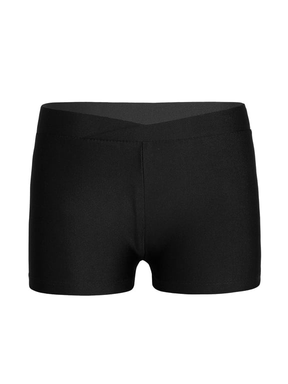 Kids Girls Boy-Cut Gymnastic Sports Booty Shorts Athletic Running Activewear Hot Pants Black 9-10