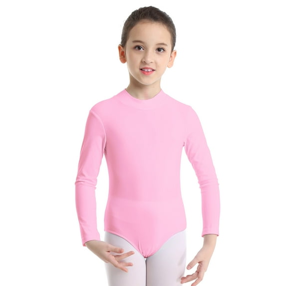 ranrann Kids Girls Long Sleeve Ballet Dance Gymnastics Leotard Jumpsuit Unitard Activewear Pink 11-12