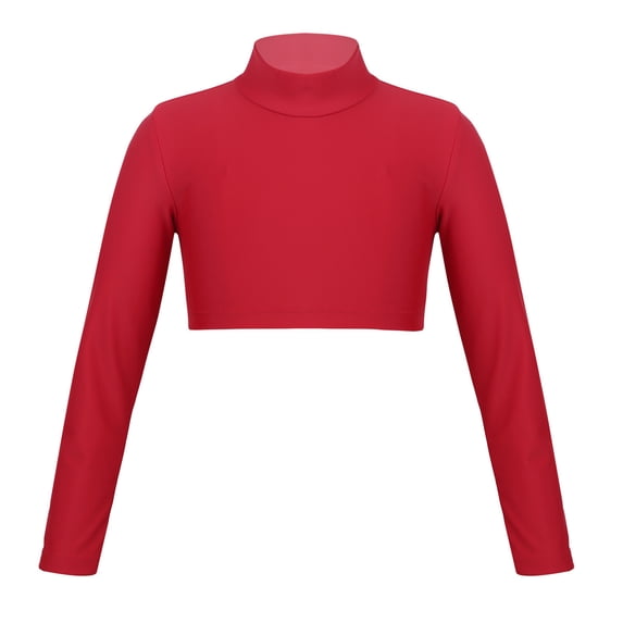 ranrann Kids Girls Long Sleeve Mock Neck Athletic Crop Tops Yoga Gymnastics Activewear Shirts Red 14