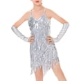 thumbnail image 1 of ranrann Kids Girls Sequins Latin Salsa Tango Ballet Tassel Dress Themed Party Performance Competition Silver 8-10, 1 of 5
