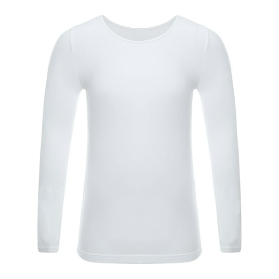 ranrann Unisex Kids Thermal Underwear Long Sleeve Base Layer Tops Dance Gymnastics Training Shirts Type A White L