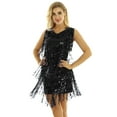 thumbnail image 1 of ranrann Woman's Sequins Tassel Dance Dress Sparkly Ballroom Latin Rumba Salsa Samba Tango Dancewear Black M, 1 of 6