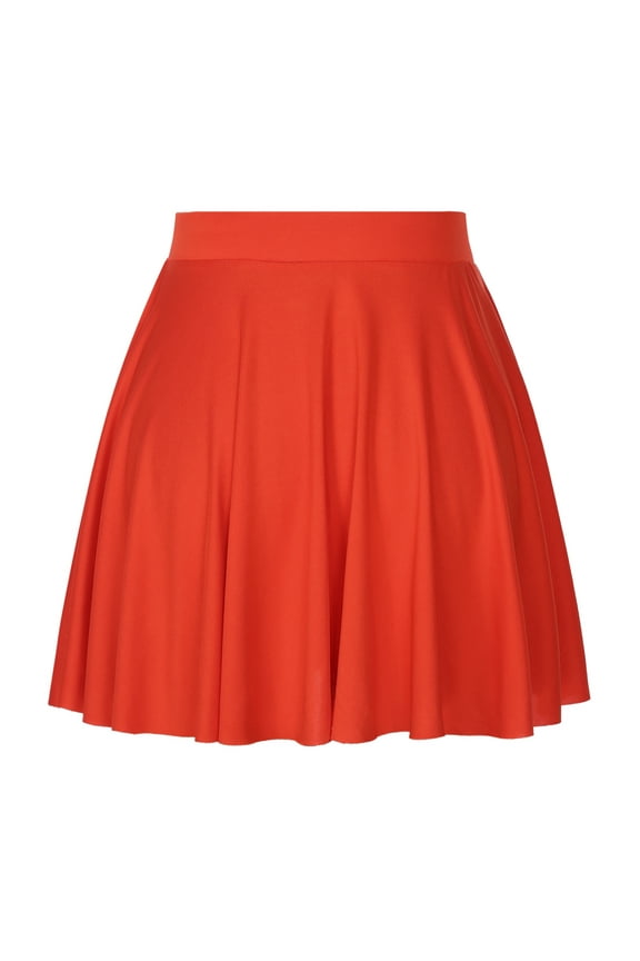 Women's Pleated Skirt Basic Solid Versatile Stretchy Waist Ruffles Flared Casual Mini Skater Red One Size