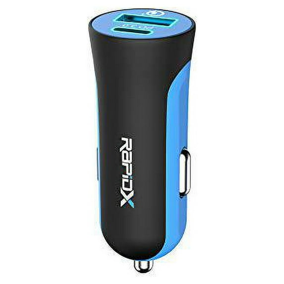 rapidx x2pd compact & fast dual car charger with 30w usb-c pd - blue, model: none