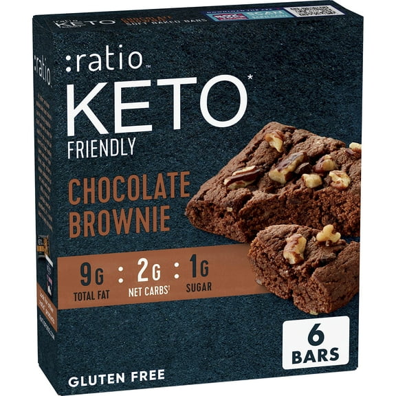 :ratio KETO Friendly Soft DC20 Baked Bars, Chocolate Brownie, Keto Snacks, 6 ct