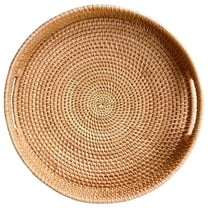 Rattan Serving Tray Round Fruits Basket Decorative Rustic Table Tray with Handles