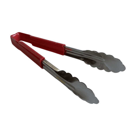 rattleware Stainless Steel Utility Tong with Non-Slip Red Handle  Commercial Grade, Durable & Heat-Resistant Kitchen Tool - 9"