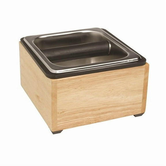 Rattleware Basic Knock Box Set, Stainless Steel with Maple Holder, Coffee 6" x 5.5" x 4", Model 25670