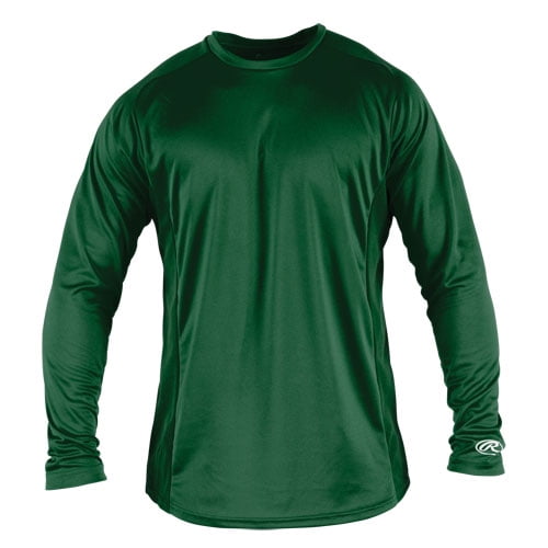 Rawlings Boys Long-Sleeve Crew Neck Performance Shirt, Dark Green, Size Medium