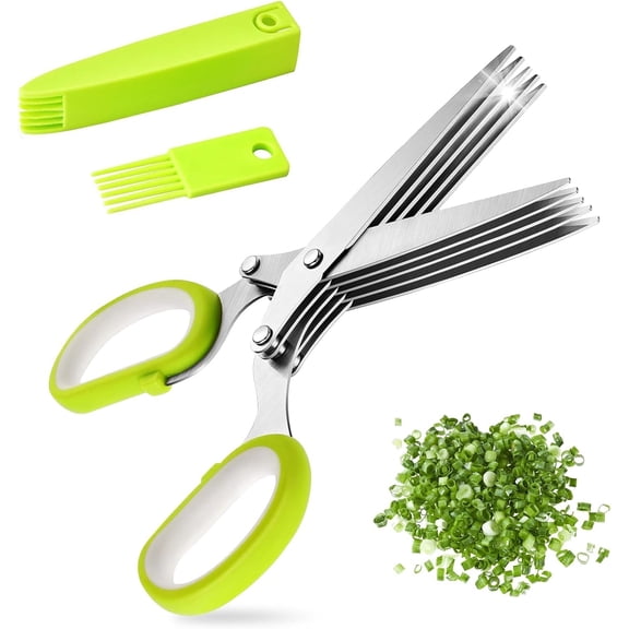 rb Scissors,5 Blade Kitchen Herb Shears Stainless Steel Multi Blade Kitchen Scissors with Lid and Cleanup Comb for Chopping Chive Onion Cilantro Vegetables