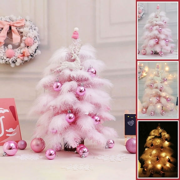 Árbol de Navidad para niñas, miniárbol de Navidad artificial de 45 cm para mesa, árbol de Navidad DIY para niñas con luces LED y adornos colgantes, funciona con pilas.