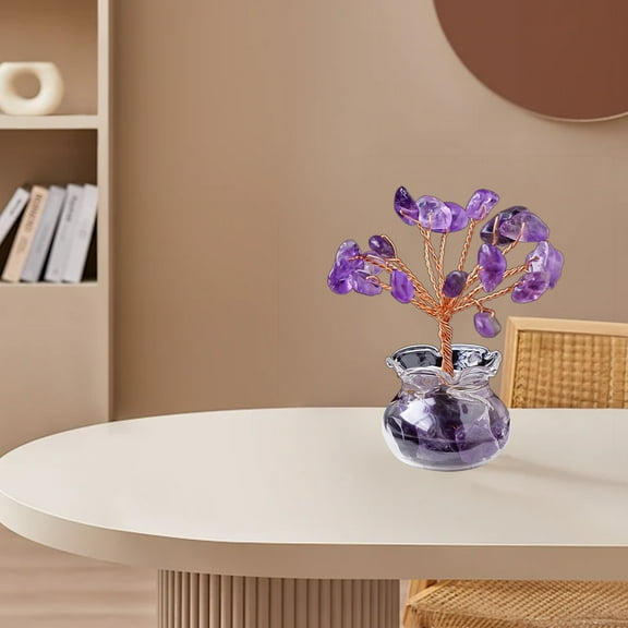 Árbol de cristal con chips de cristal natural, tejido a mano, adorno de escritorio