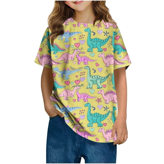 rd Yellow Crewneck Spandex Tee Shirts for Kids Girl Boy Fall Summer Short Sleeve Dinosaur Graphic Brunch Cute Tee Shirt Tops Child 2026 Clothes Country Concert 3 Years