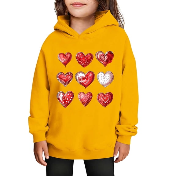 rd Yellow Kids Girl Boy Happy Gift Valentines Day Brunch Long Sleeve Hooded Outfit Sweatshirt for Kid Fleece Lined Wool Lover Plus Size Cute Hooded Fall Winter 2026 5 Years