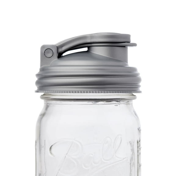 reCAP Mason Jar Pour Lid with Foldout Carry Loop, Regular Mouth with Leak-Proof Seal, USA Made, Silver