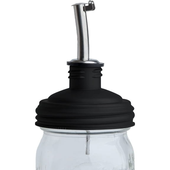 reCAP Mason Jars Pour Spout Lid & Olive Oil Dispenser, Regular Mouth, Black