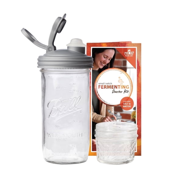 reCAP® Mason Jars Fermentation Starter Kit, Made in the USA, BPA-Free, Wide Mouth, Silver