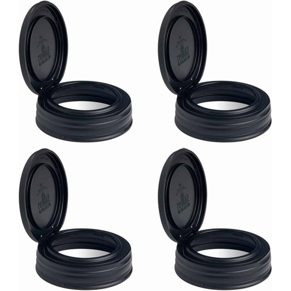 reCAP Mason Jars Lid FLIP Cap | Regular Mouth | Black 4 Pack | Made in USA