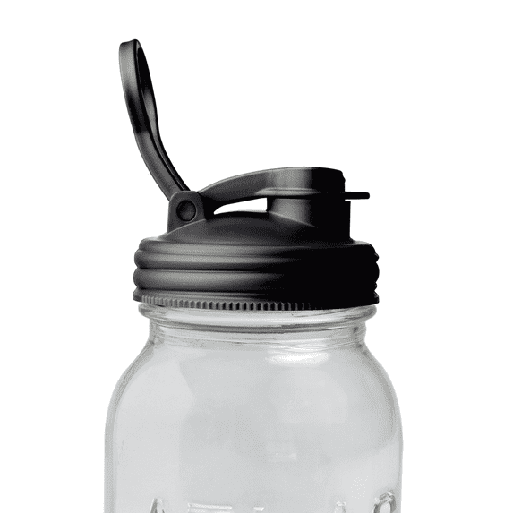 reCAP® Mason Jar Pour Carry-Loop Lid, Regular Mouth, Black, 4-Pack, Made in the USA