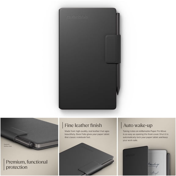 reMarkable Paper Pro Move Case - Black Leather Folio for 7.3" Tablet