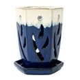 thumbnail image 1 of rePotme 4" x 6" Hexagon Ceramic Orchid Pot (Sky Blue over Cobalt), 1 of 1