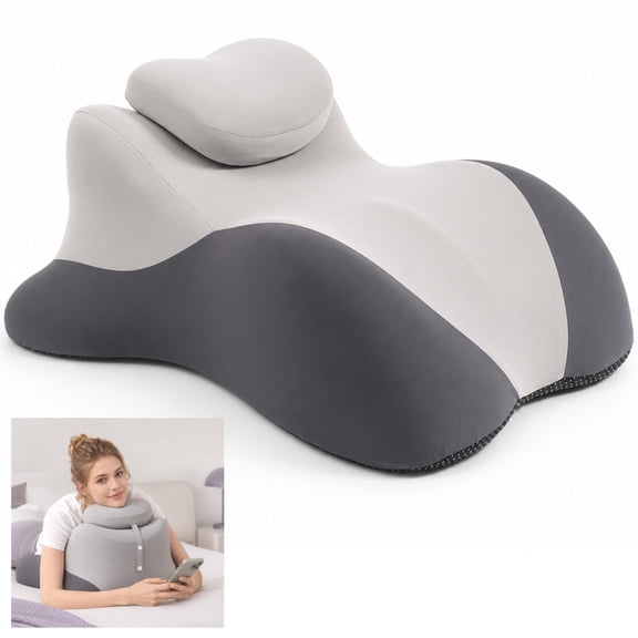 Prone Sleeping Pillow, Reading Pillow for Bed, Slow-rebound Memory Foam Ergonomic Wedge for Elevated Bed Support, Sitting Up, Soothing Neck and Chest Comfort for Women, 21.7 x 11.0 x 16.5 in, Grey