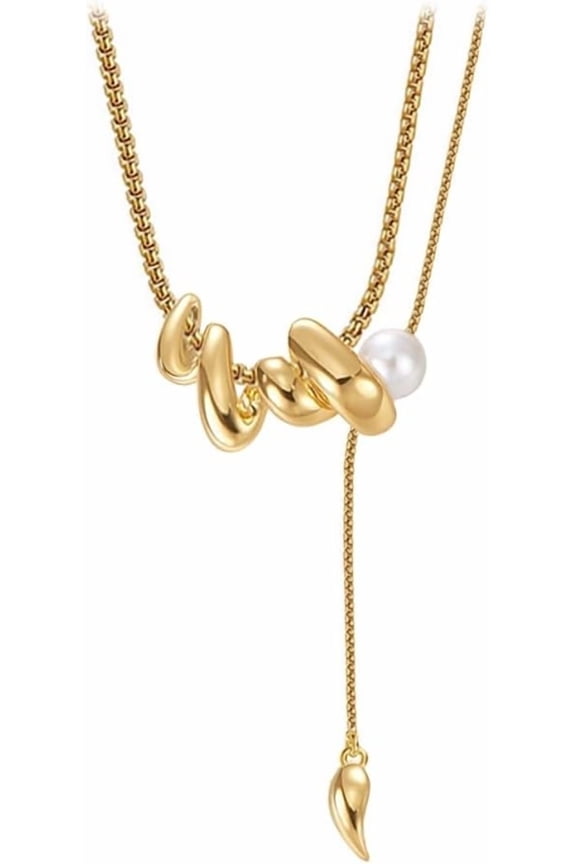 real Professional design gold-plated women's necklace Metallic style Pearl fringe necklace Spiral design collar chain M3137001[i091]