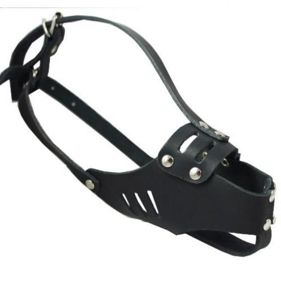 real leather cage basket secure dog muzzle #119 black - poodle, spaniel (circumference 9.5", snout length 2.5")