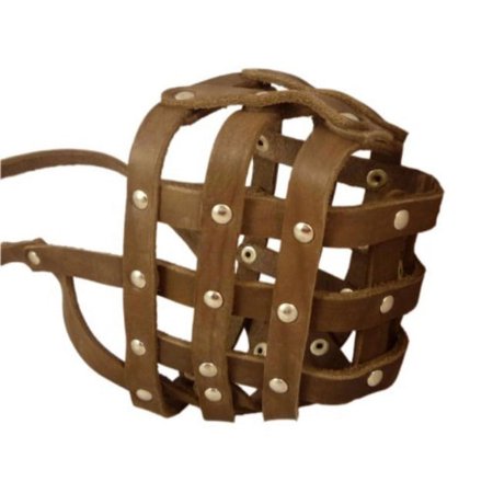 real leather dog basket muzzle #113 brown (circumference 16", snout length 4") mastiff, newfoundland