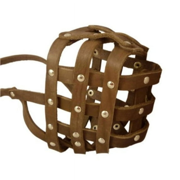 real leather dog basket muzzle #113 brown (circumference 16", snout length 4") mastiff, newfoundland
