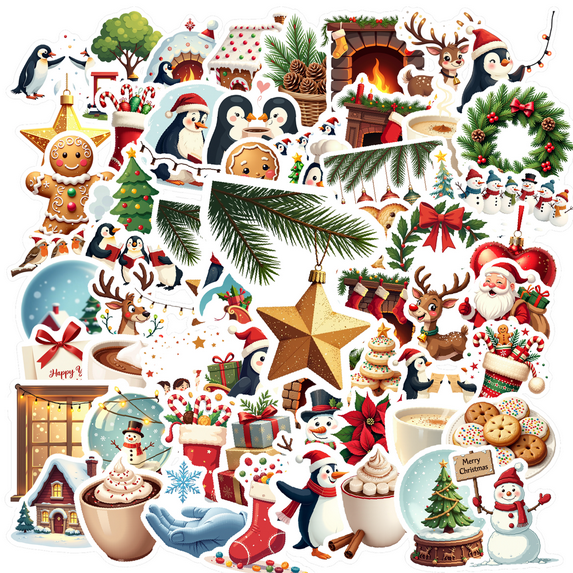 realistic Christmas Stickers, Waterproof Christmas Sticker for Water Bottle Laptop Phone Cases Planner Skateboard Luggage Helmet Party Favor Decor, Ideal for Adults Teens Teacher Rewards