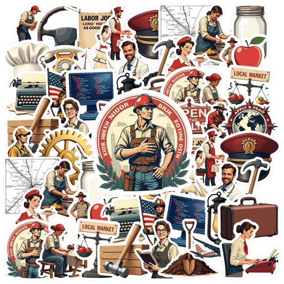 realistic Labor Day Stickers, Waterproof Labor Day Sticker for Water Bottle Laptop Phone Cases Planner Skateboard Luggage Helmet Party Favor Decor, Ideal for Adults Teens Teacher Rewards